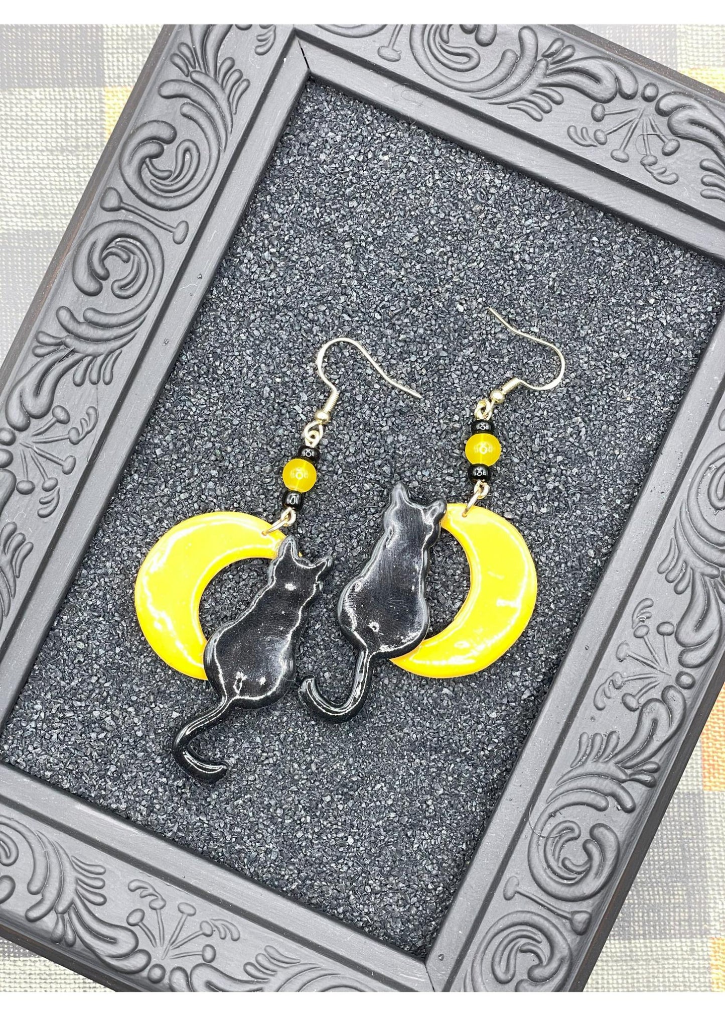 Salem Black Cat Moon Earrings