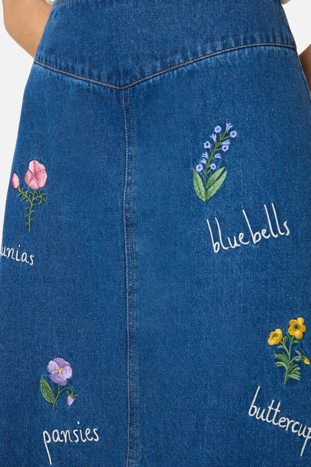 Flower Patch Emb Denim Skirt