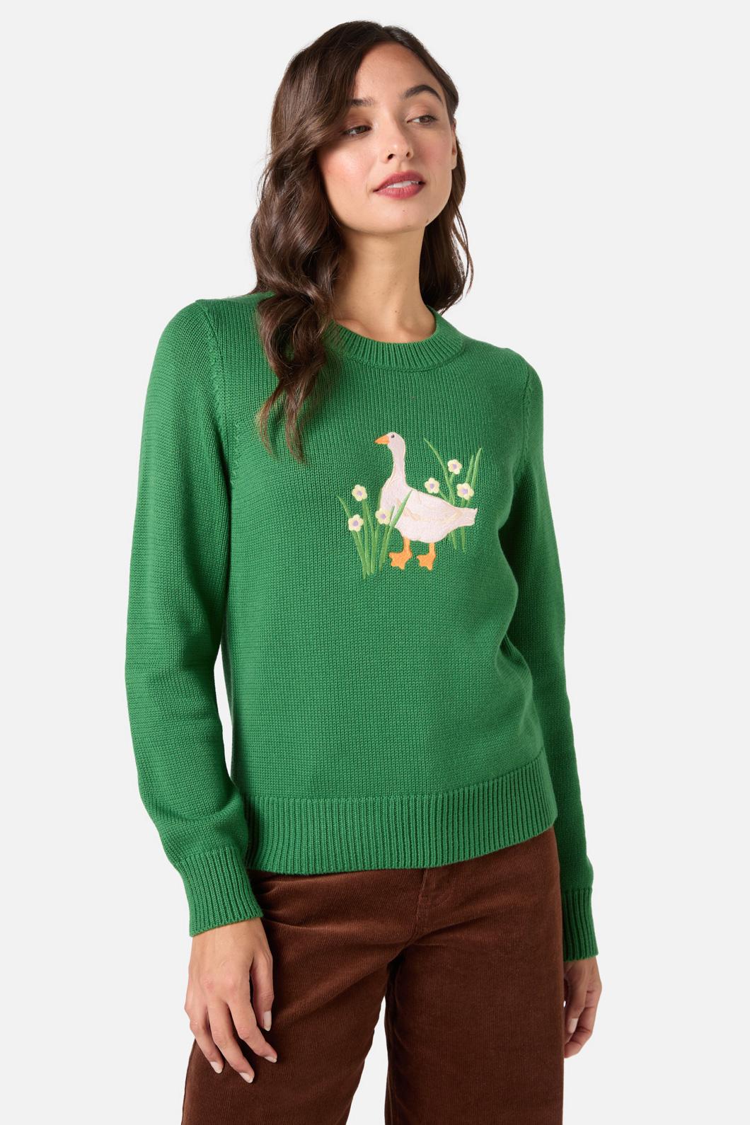 Goose Embroidered Knit Sweater