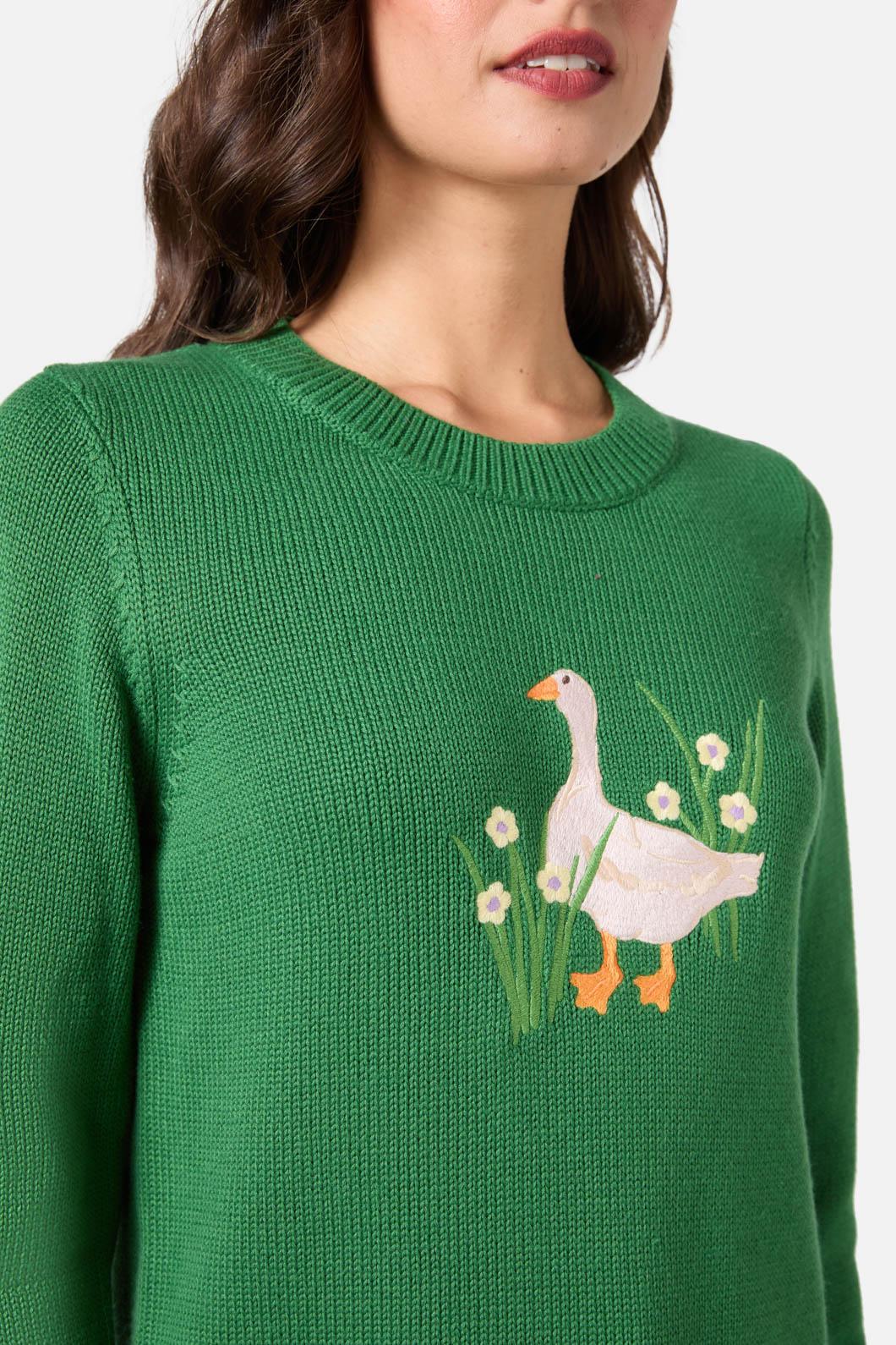 Goose Embroidered Knit Sweater