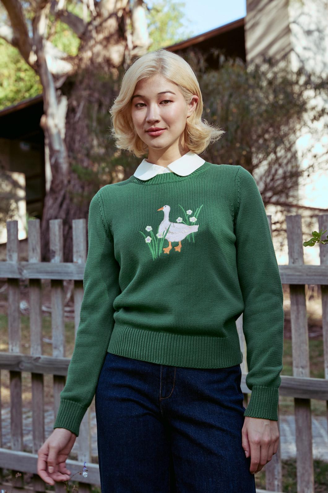 Goose Embroidered Knit Sweater