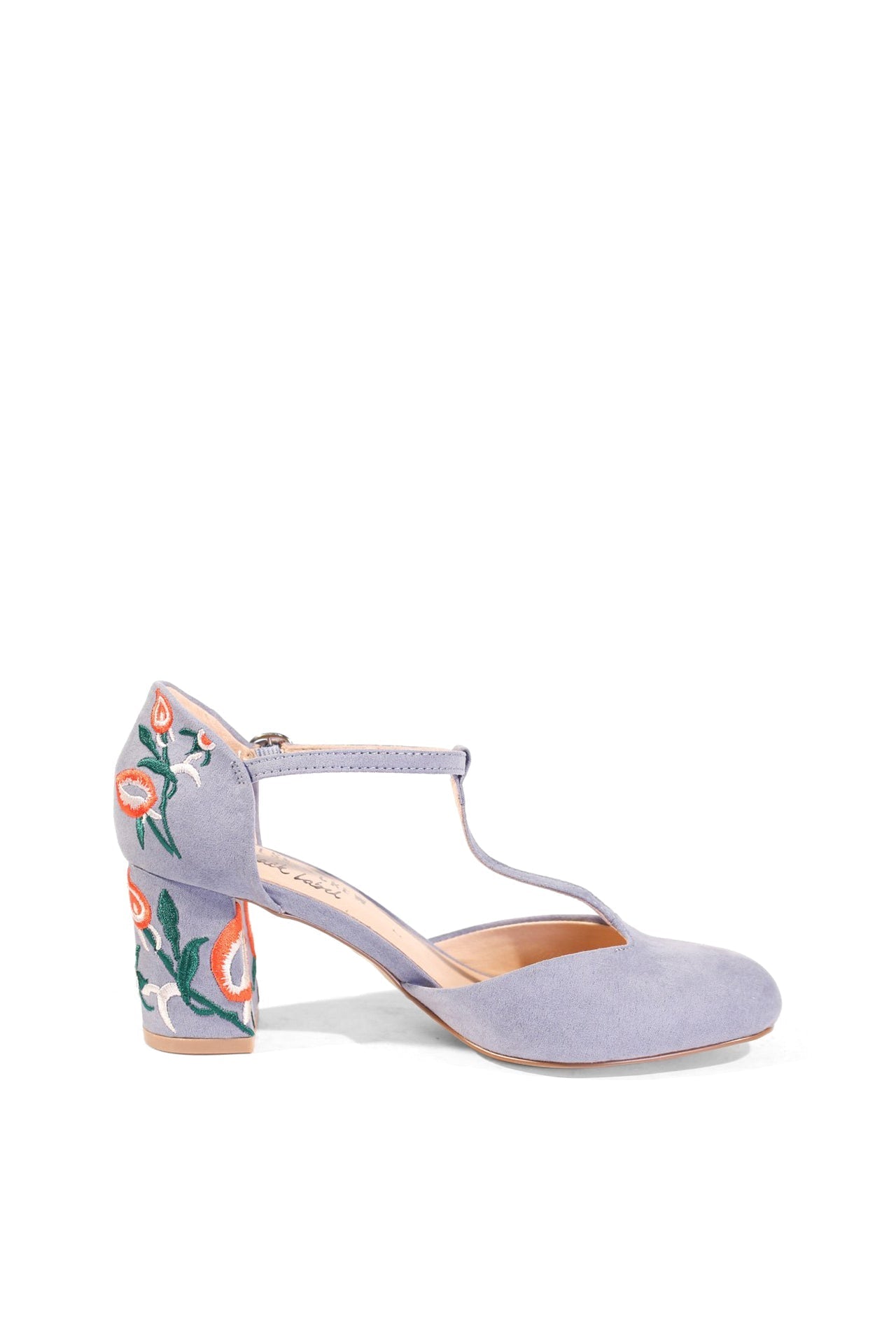 Frenchie T-Strap Embroidered Heels