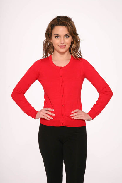 Red Crewneck Cardigan