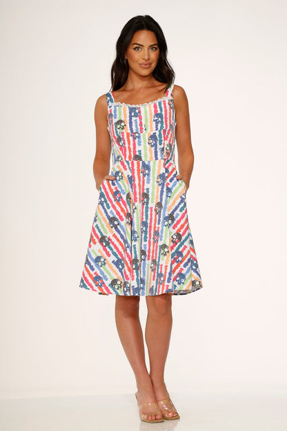 White Skulls Rainbow Swing Dress