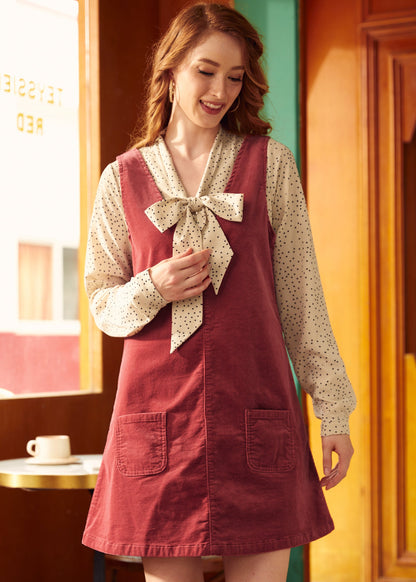 Retro Radiance V-Neck Corduroy Dress