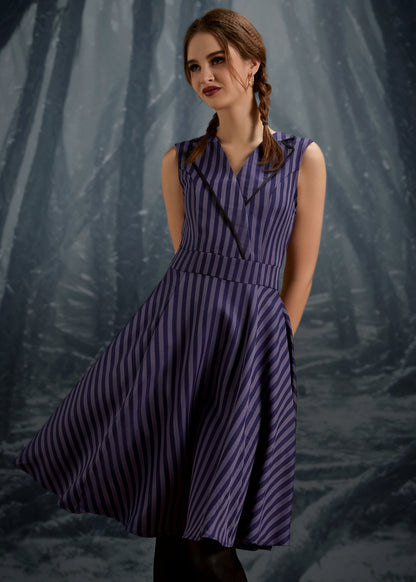 Black & Purple Stripe Swing Dress