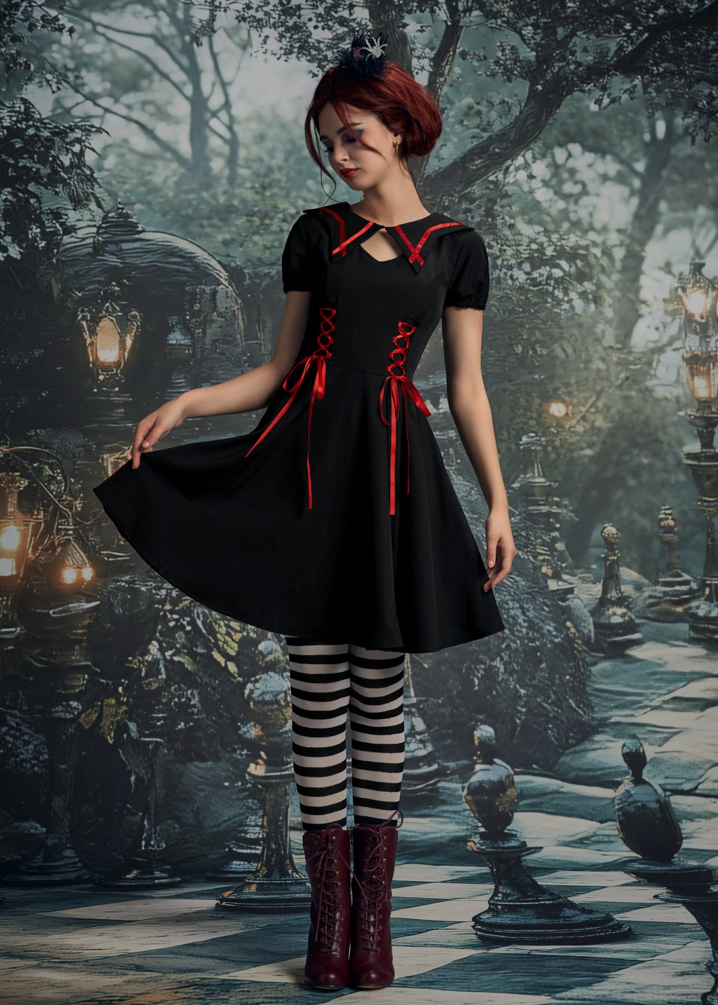 Black & Red Trim Gothic Swing Dress