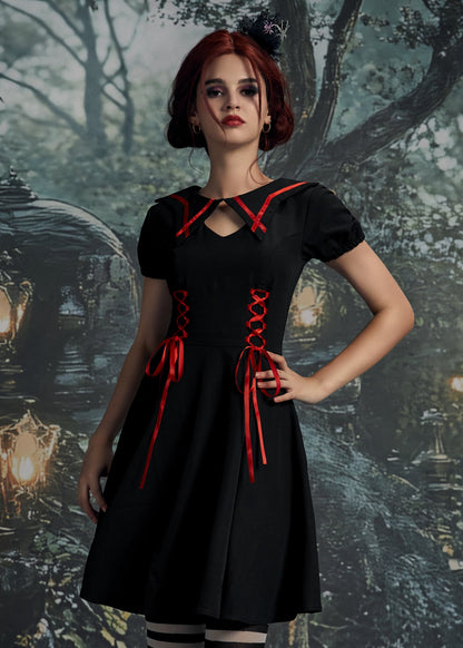 Black & Red Trim Gothic Swing Dress