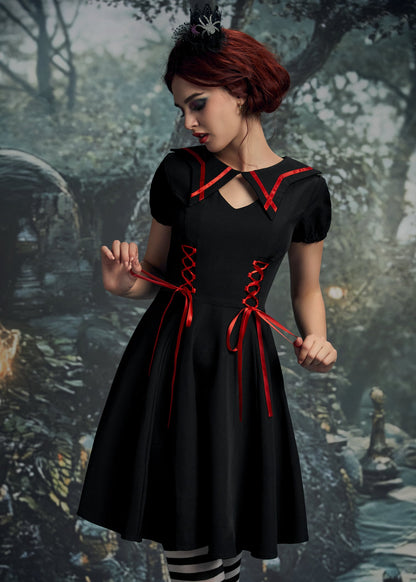 Black & Red Trim Gothic Swing Dress