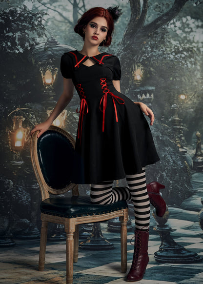 Black & Red Trim Gothic Swing Dress