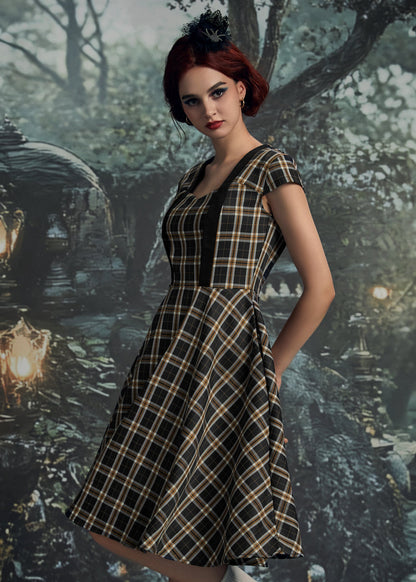 Black Plaid Swing Dress