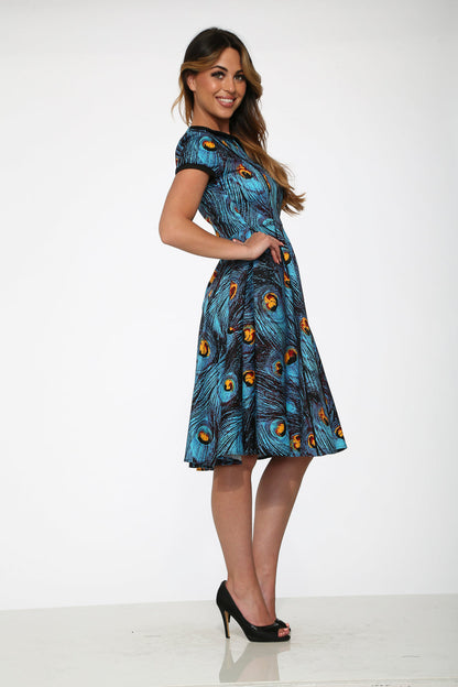Blue Peacock Swing Dress