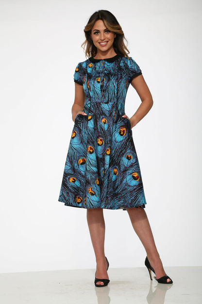 Blue Peacock Swing Dress