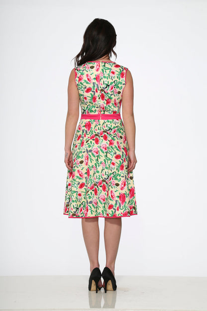 Yellow and Red Rose Swing Dress