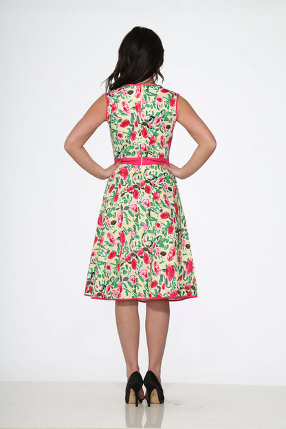 Yellow and Red Rose Swing Dress
