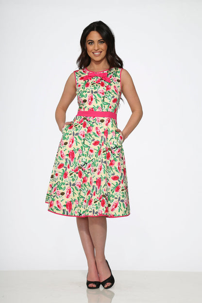 Yellow and Red Rose Swing Dress