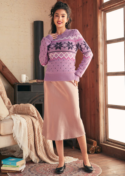 Whimsical Winter Puff Shoulder Sweater