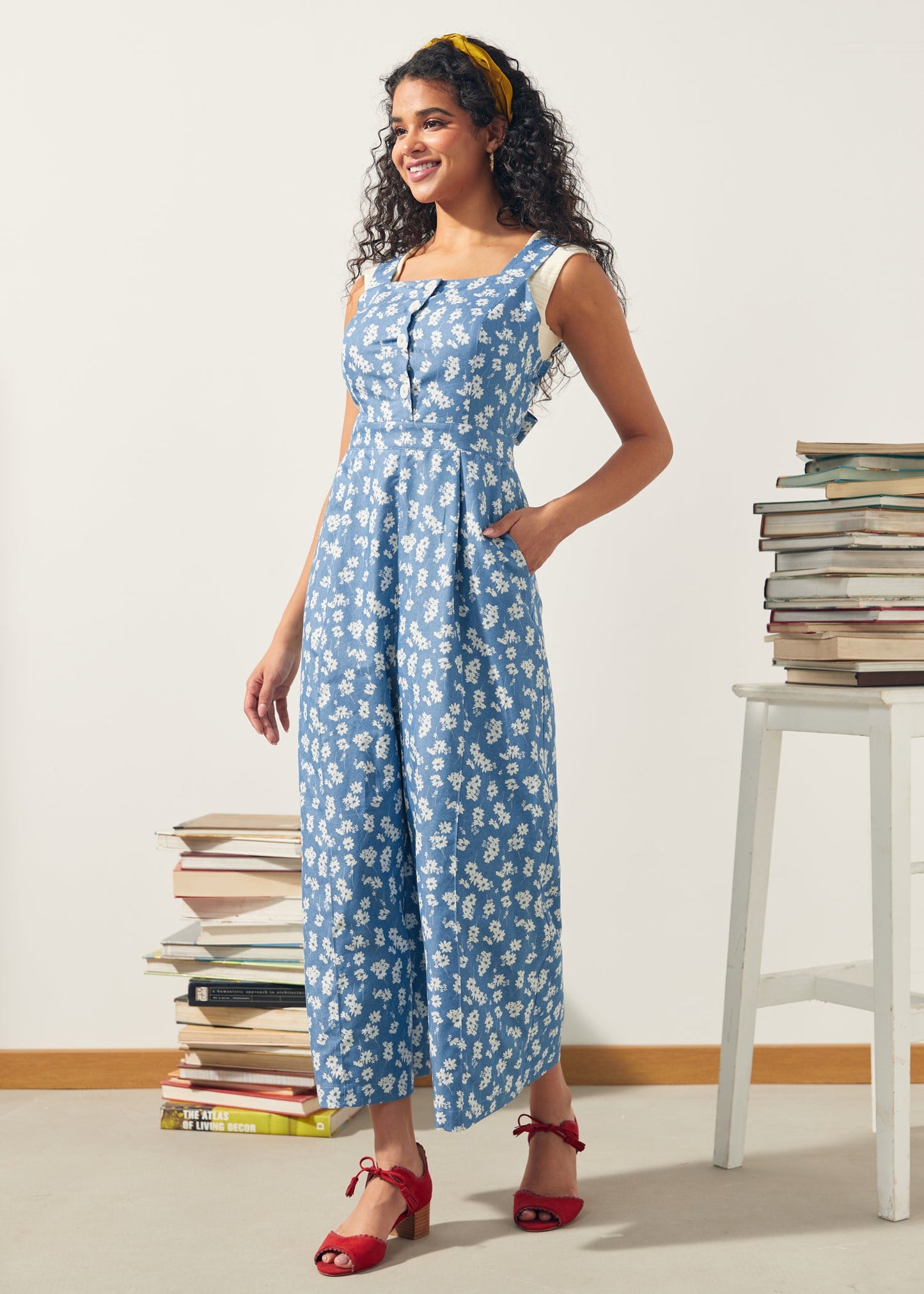 A Playful Bouquet Button-Front Jumpsuit