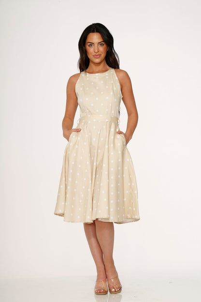 Beige & White Polka Dot Swing Dress