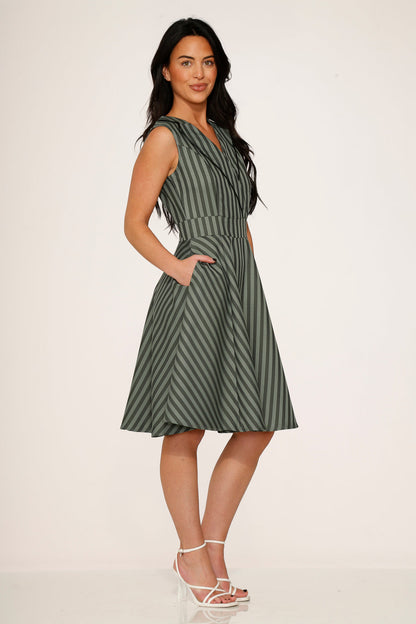 Olive Stripe Swing Dress