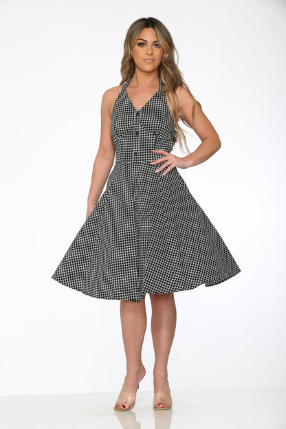 Black White Checkmate Halter Dress