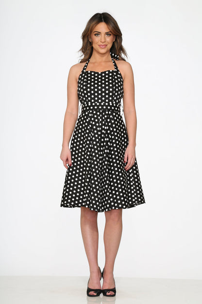 Black & White Polka Dot Halter Swing Dress