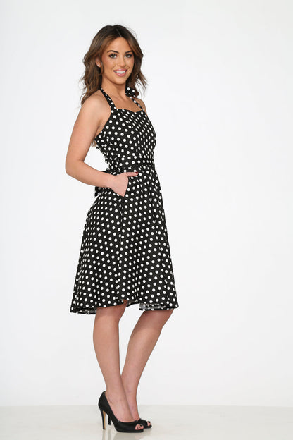 Black & White Polka Dot Halter Swing Dress