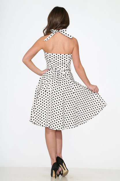 White & Black Polka Dot Halter Dress