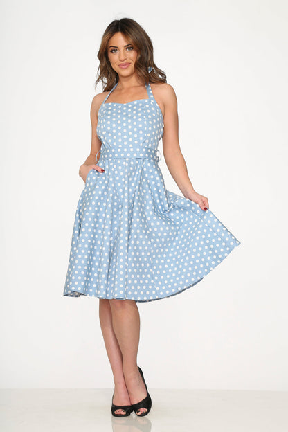 Light Blue & White Polka Dot Swing Dress
