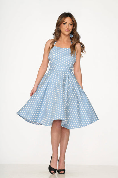 Light Blue & White Polka Dot Swing Dress