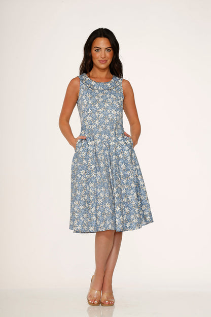 Blue Daisy Floral Swing Dress