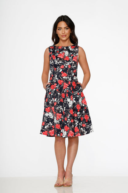 Navy Floral Swing Dress