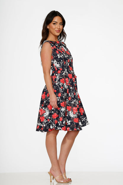 Navy Floral Swing Dress