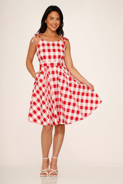 Red & White Picnic Swing Dress
