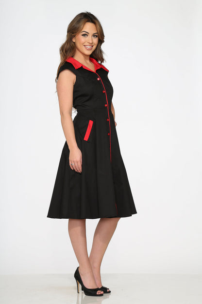Black Red Trim Swing Dress