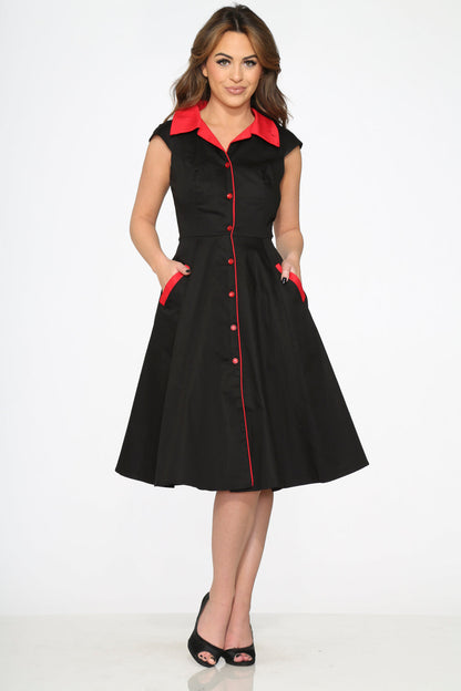 Black Red Trim Swing Dress