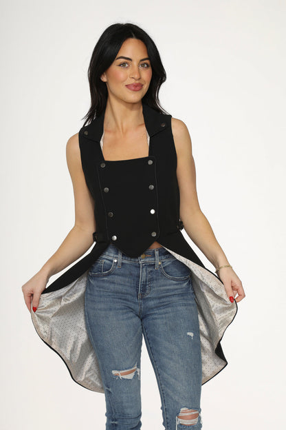 Black & Beige Pin Dot Vest