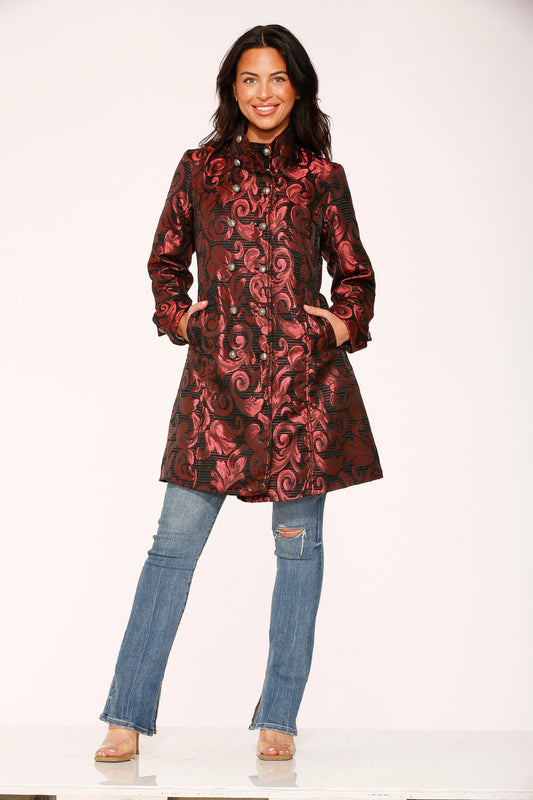 Red Brocade Women's Coat