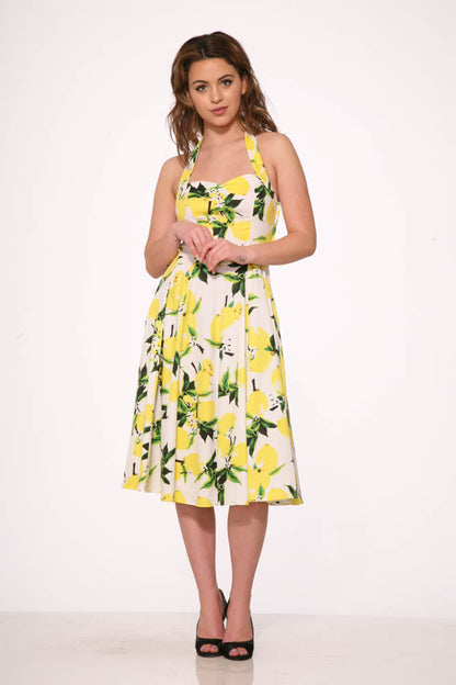 White Lemon Halter Swing Dress