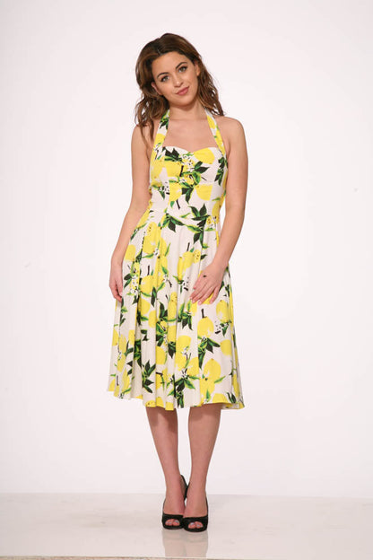 White Lemon Halter Swing Dress