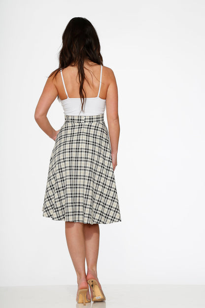 Off White Plaid Swing Skirt