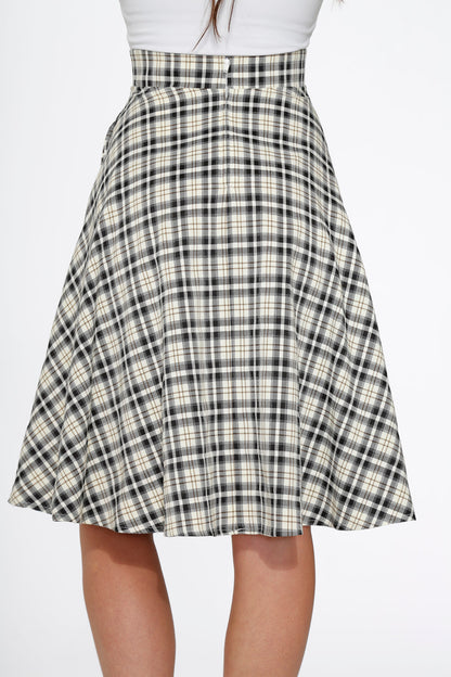 Off White Plaid Swing Skirt