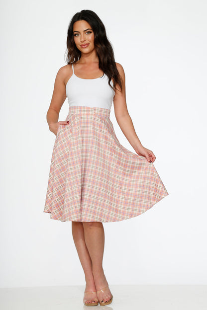 Pink Plaid Swing Skirt