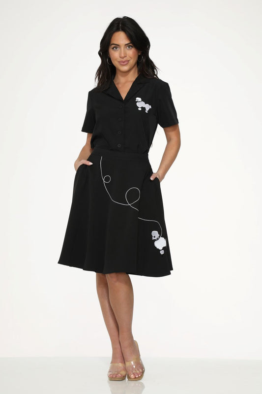 Black White Embroidered Poodle Top