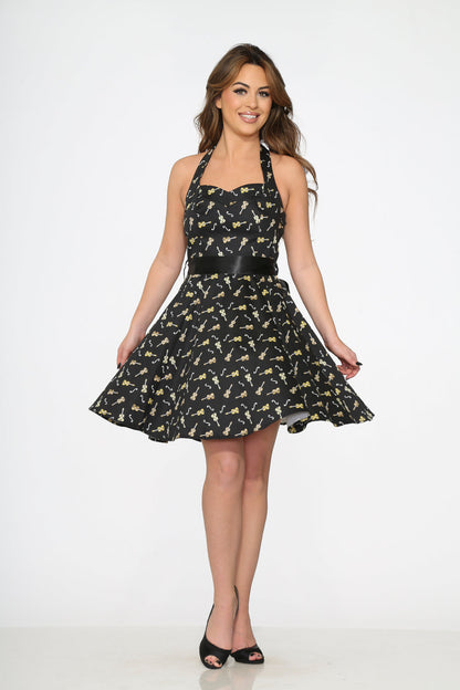 Black Violin Halter Swing Dress