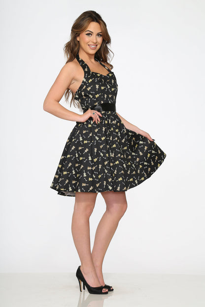 Black Violin Halter Swing Dress