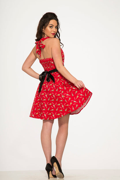 Red Violin Halter Swing Dress