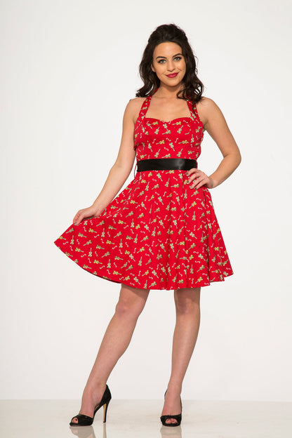 Red Violin Halter Swing Dress