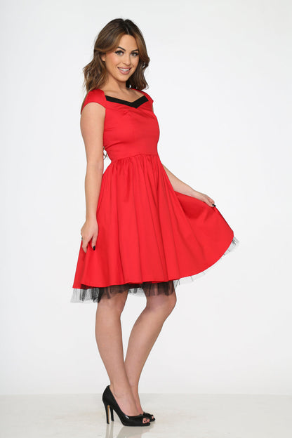 Red & Black Trim Swing Dress