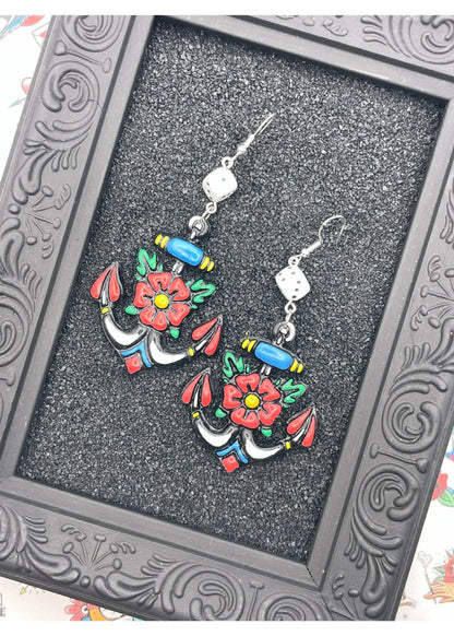 Tattoo Love Anchor Dangly Earrings